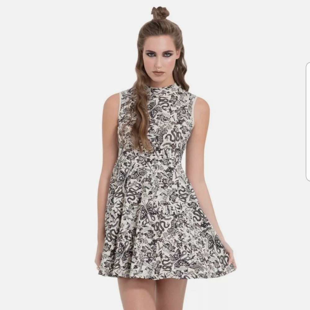 Sleeveless Backless Dragon-Print Mini Dress- NWOT